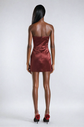 Alaula Flower Cutout Strapless Satin Mini Dress